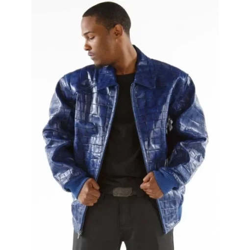 Bold Pelle Pelle Mens Crocodile Skin Blue Jacket