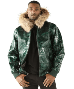 Pelle Pelle Basic Nile Green Two Tone Cayman Leather Jacket.