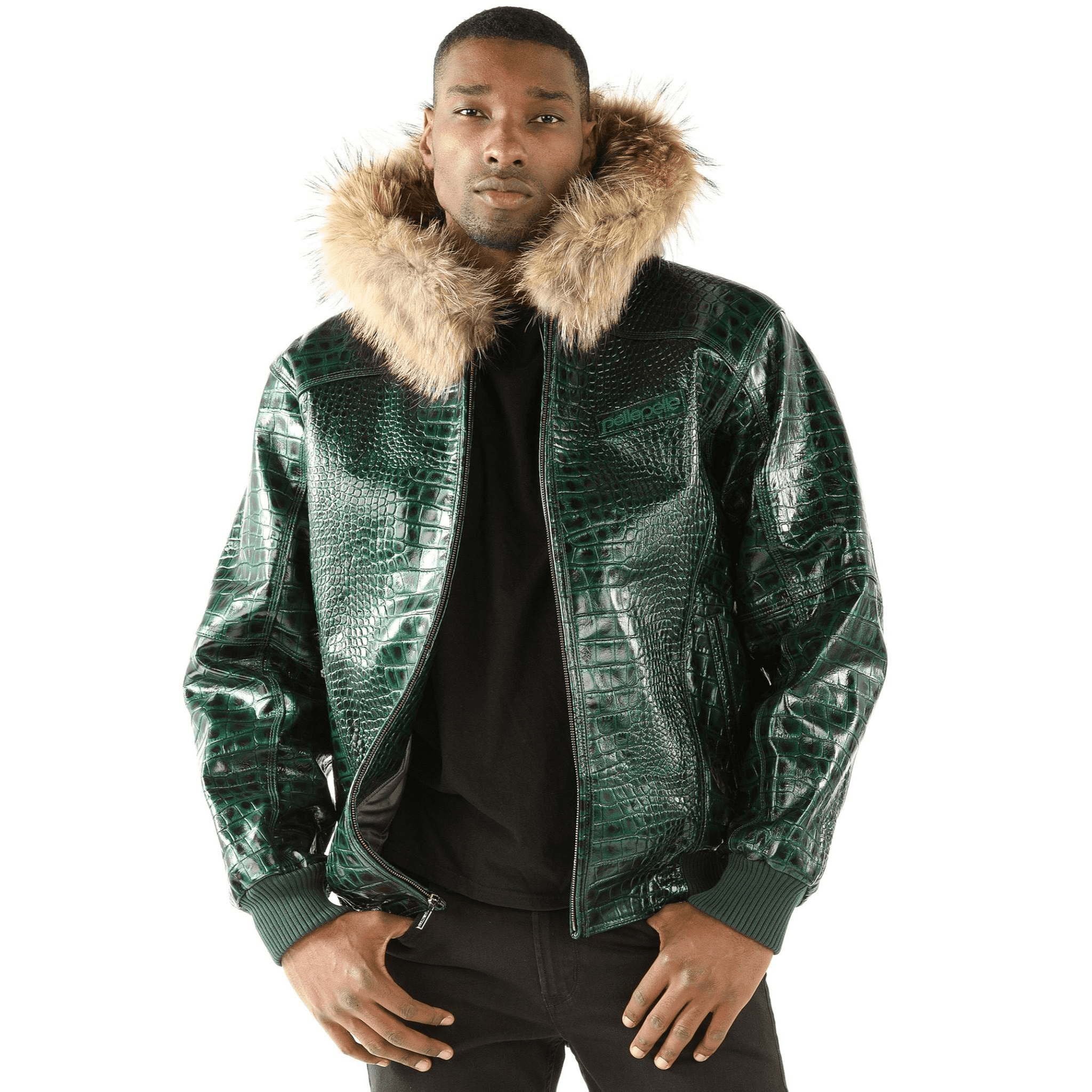 Pelle Pelle Basic Nile Green Two Tone Cayman Leather Jacket.