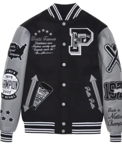 Pelle Pelle Black Grey Wool Varsity Jacket