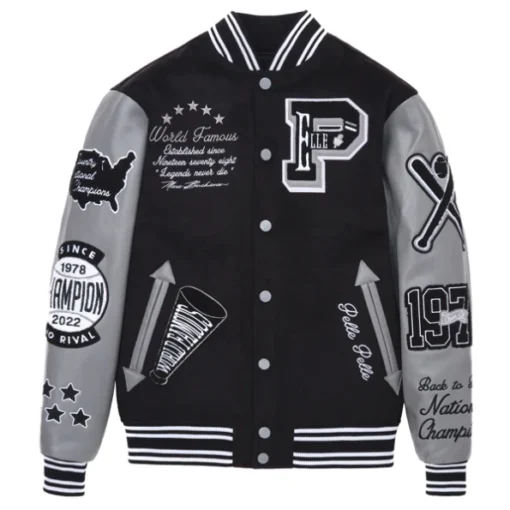 Pelle Pelle Black Grey Wool Varsity Jacket