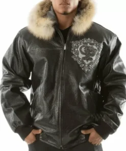 Pelle Pelle Black PP Crest Fur Hood Leather Jacket.