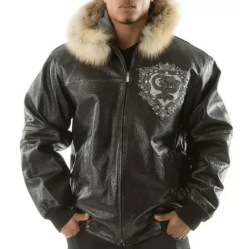 Pelle Pelle Black PP Crest Fur Hood Leather Jacket.