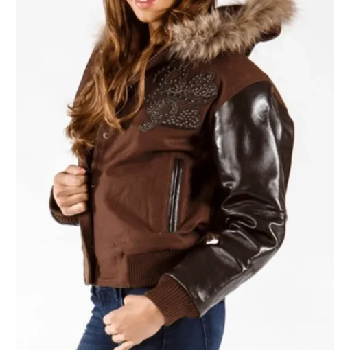 Pelle Pelle Brown Fur Hooded Wool Jacket.