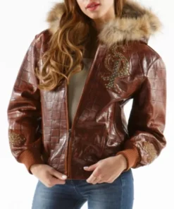 Pelle Pelle Brown Royal Fur Hooded Jacket.