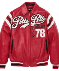 Pelle Pelle Encrusted Varsity Red Jacket Plush Jacket