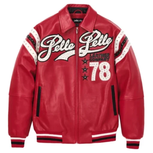 Pelle Pelle Encrusted Varsity Red Jacket Plush Jacket