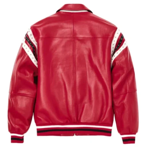 Pelle Pelle Encrusted Varsity Red Jacket Plush Jacket.