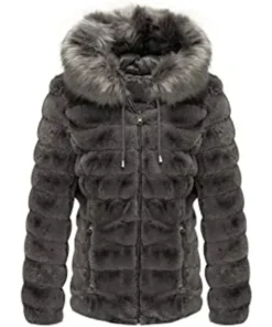 Pelle Pelle Grey Puffer Fur Hood Jacket