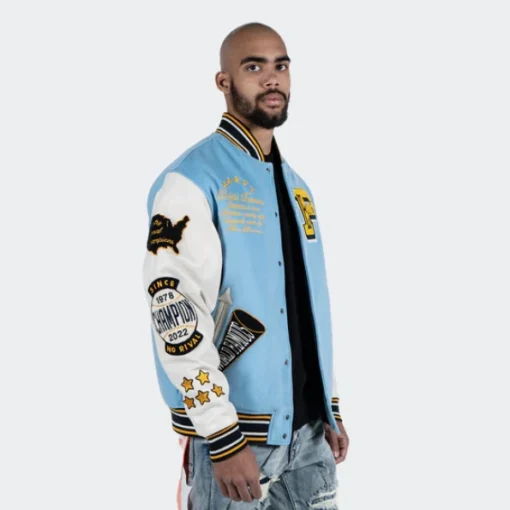 Pelle Pelle Light Blue Varsity Wool Jacket.