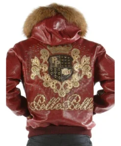 Pelle Pelle Maroon Crest Fur Hood Jacket Leather Jacket.