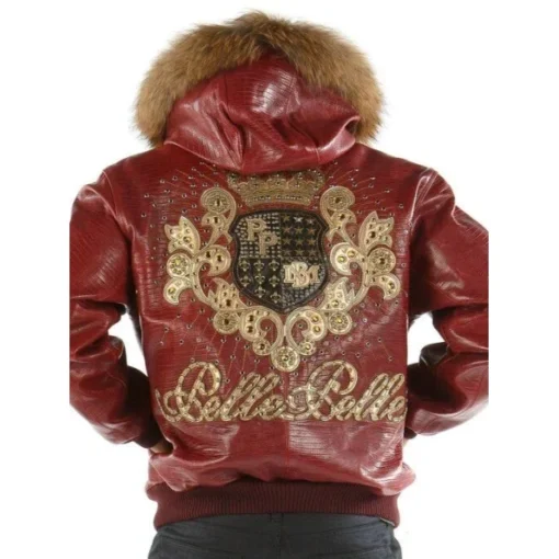 Pelle Pelle Maroon Crest Fur Hood Jacket Leather Jacket.