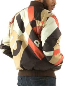 Bold Pelle Pelle Brown Bomber Jacket With Abstract Pattern