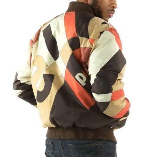 Bold Pelle Pelle Brown Bomber Jacket With Abstract Pattern