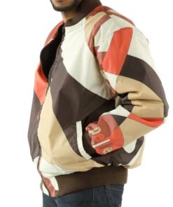 Bold Pelle Pelle Brown Bomber Jacket With Abstract Pattern