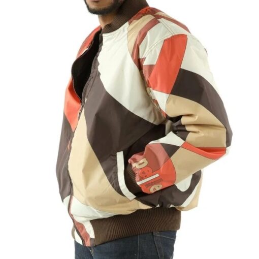 Bold Pelle Pelle Brown Bomber Jacket With Abstract Pattern